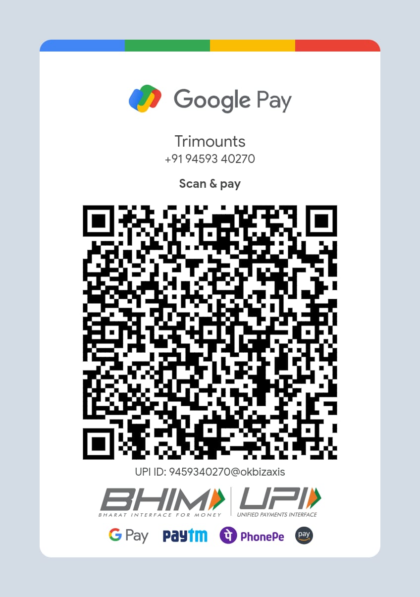 UPI QR code for Trimounts booking — tap to enlarge