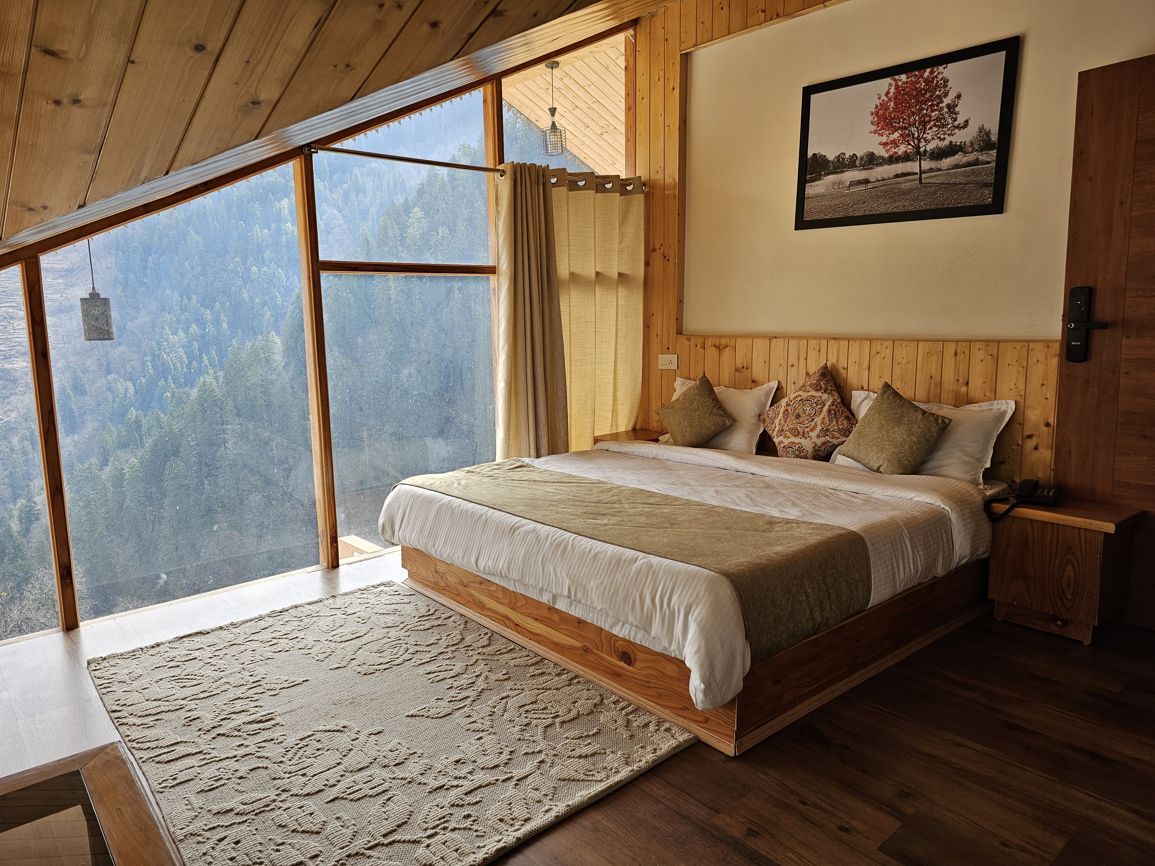 Deluxe Room with floor-to-ceiling glass facing the deodar forest
